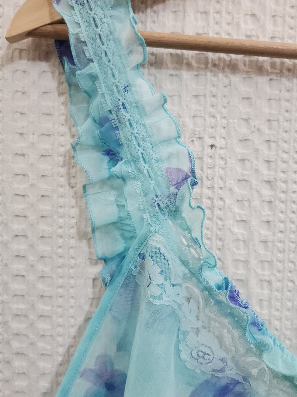 Private Luxuries Y2K Sheer Fairy Floral Lace Trim Crop Tank Aqua Blue Size Large - Picture 6 of 15